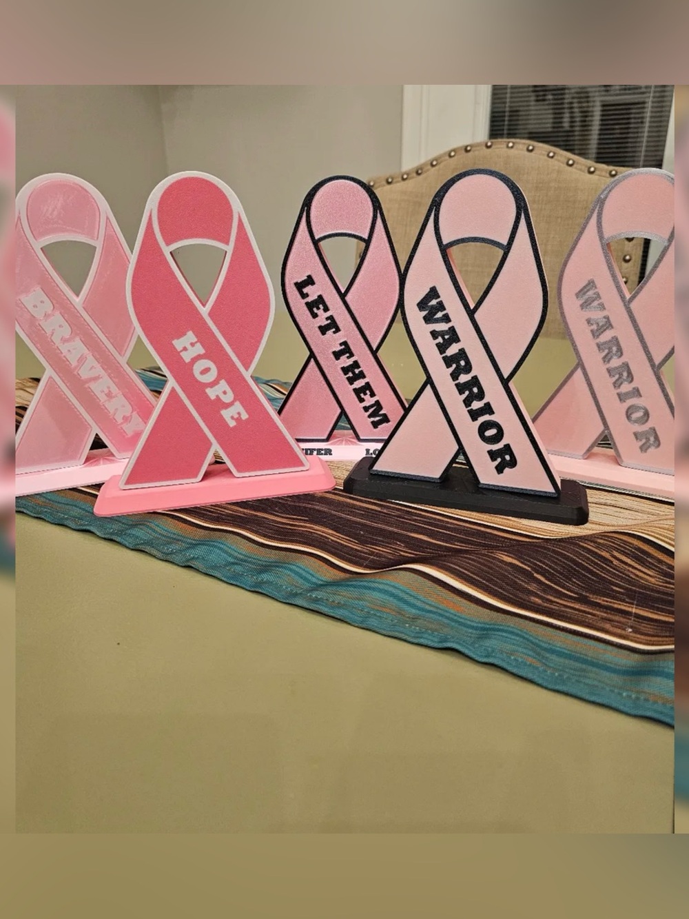 Pink Awareness Ribbon Table Decor - Warrior & Hope